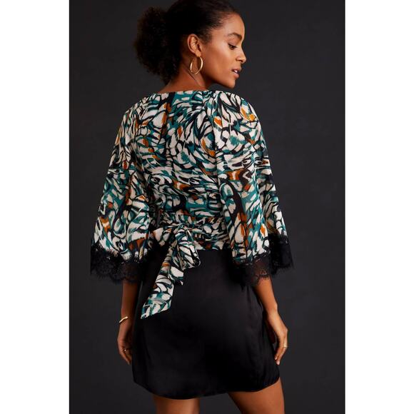 Anthropologie Flutter-Sleeve Printed Wrap Top - New Small - Picture 3 of 6